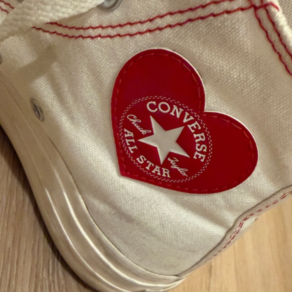 Converse All Star Heart Patch High Top Sneaker - White/Red-size 6